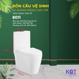 Bồn cầu vệ sinh liền khối, men sứ Nano cao cấp Quảng Đông 8011